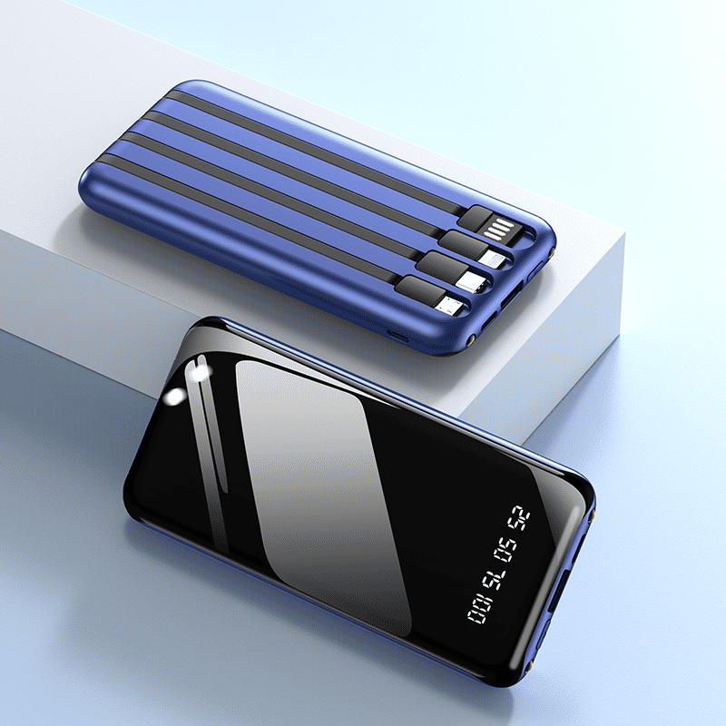 10000mAh Portable Power Bank | Built-in 4 Cables, LED Display, USB-C for All Devices