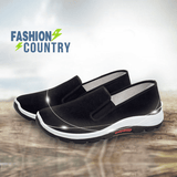 Men's Classic Black Laceless Canvas Loafers - Comfortable Rubber Flat Casual Shoes