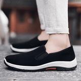 Men's Classic Black Laceless Canvas Loafers - Comfortable Rubber Flat Casual Shoes