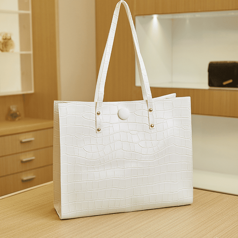 Elegant Black Croc-Patterned Women's Shoulder Tote Bag - Fashionable PU Leather Handbag