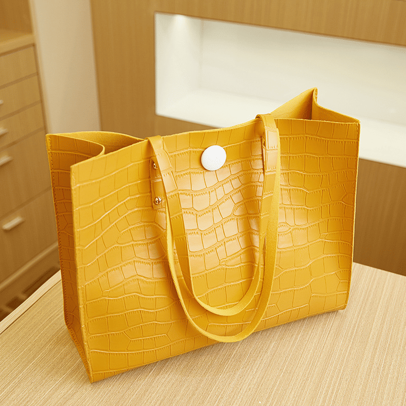 Elegant Black Croc-Patterned Women's Shoulder Tote Bag - Fashionable PU Leather Handbag