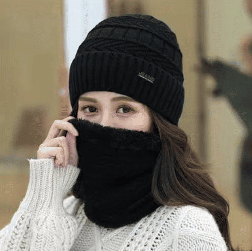 Men's Warm Knitted Wool Hat and Scarf Set - Ear Protection, Cold Proof