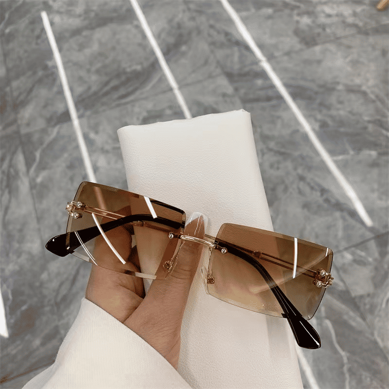 Fashionable Rimless Rectangle Sunglasses - Small Square Shades for Men & Women