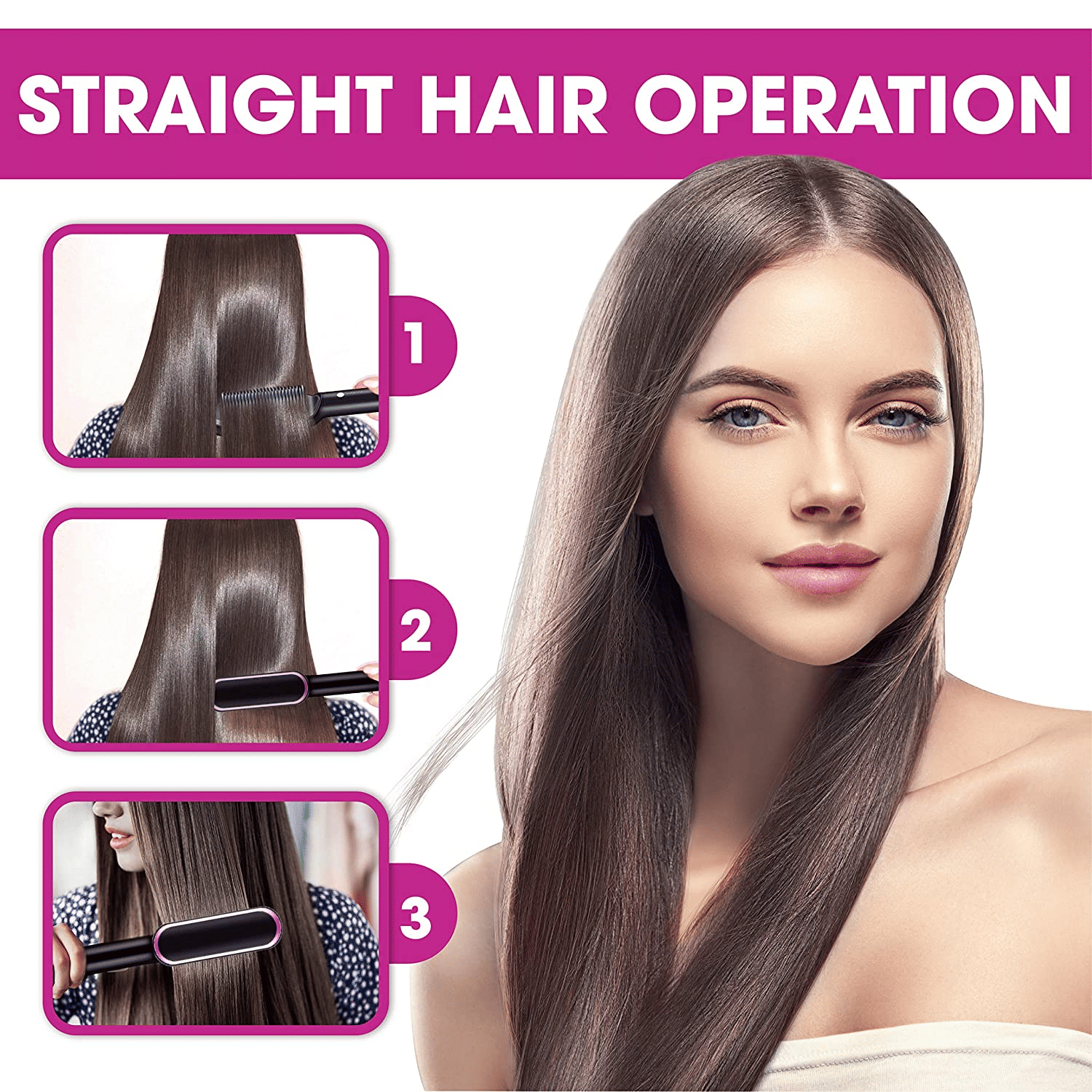 2-in-1 Electric Hair Straightener Hot Comb Brush Dual-Use Styling Rod