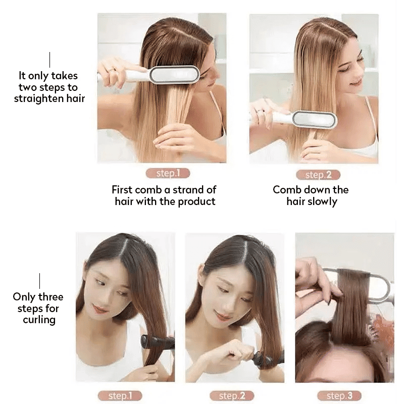 2-in-1 Electric Hair Straightener Hot Comb Brush Dual-Use Styling Rod