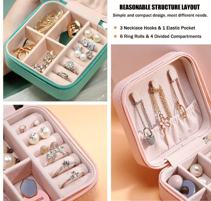 Portable PU Leather Mini Travel Jewelry Organizer for Rings, Earrings, Necklaces