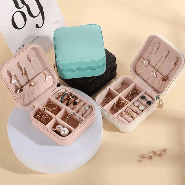 Portable PU Leather Mini Travel Jewelry Organizer for Rings, Earrings, Necklaces