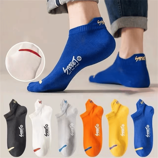 Men's 5-Pair Bright Ankle No-Show Socks: Breathable, Deodorant, Sport & Casual