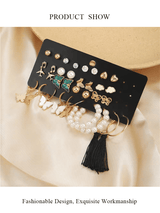 34-Piece WOW Fashion Gold Earrings Set for Women & Girls - 17 Pairs Trendy