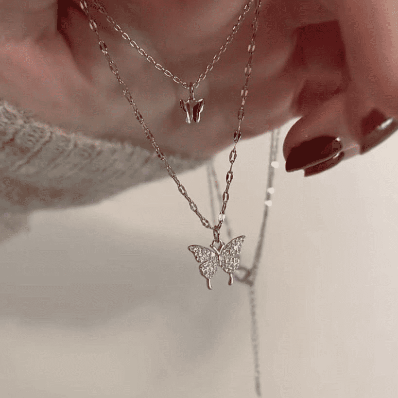 Elegant Butterfly Double-Layer Silver Necklace for Women - Fashion Accessory Gift