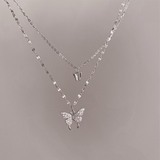 Elegant Butterfly Double-Layer Silver Necklace for Women - Fashion Accessory Gift