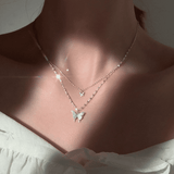 Elegant Butterfly Double-Layer Silver Necklace for Women - Fashion Accessory Gift