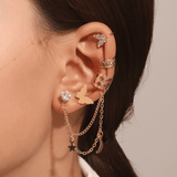 WOW Jewelry 5-Piece Butterfly Tassel Earring Set - Golden Needle Electroplated Clip