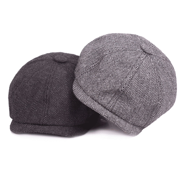 Men's Retro Octagonal Newsboy Cap British Painter Herringbone Flat Hip-Hop Beret