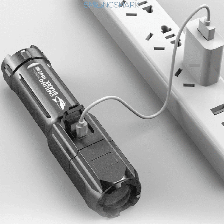 Bright LED Flashlight Rechargeable 2.7oz Portable Long-Range Outdoor Lantern Grey