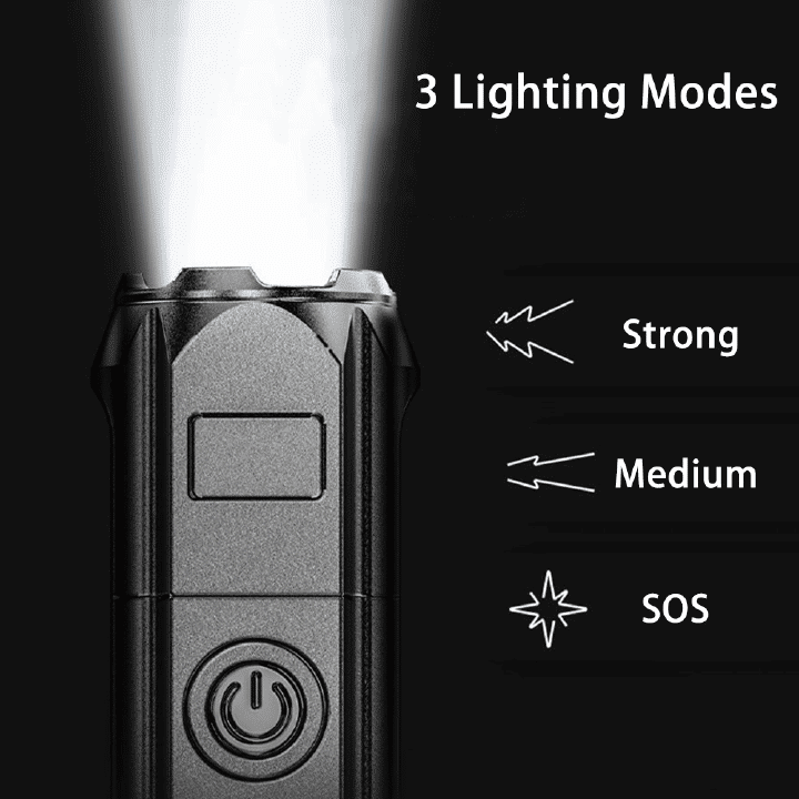 Bright LED Flashlight Rechargeable 2.7oz Portable Long-Range Outdoor Lantern Grey