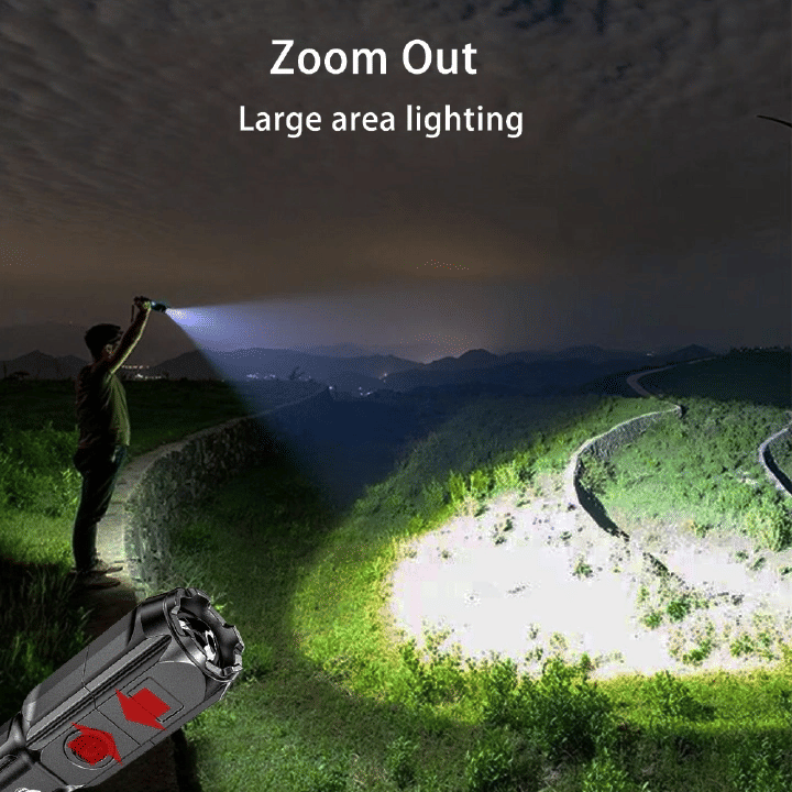 Bright LED Flashlight Rechargeable 2.7oz Portable Long-Range Outdoor Lantern Grey