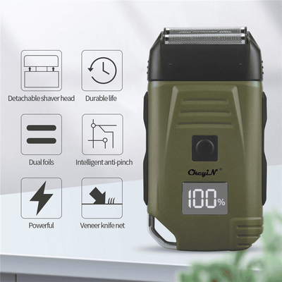 CheyiN Portable Cordless Electric Shaver 2 Floating Heads LCD Display