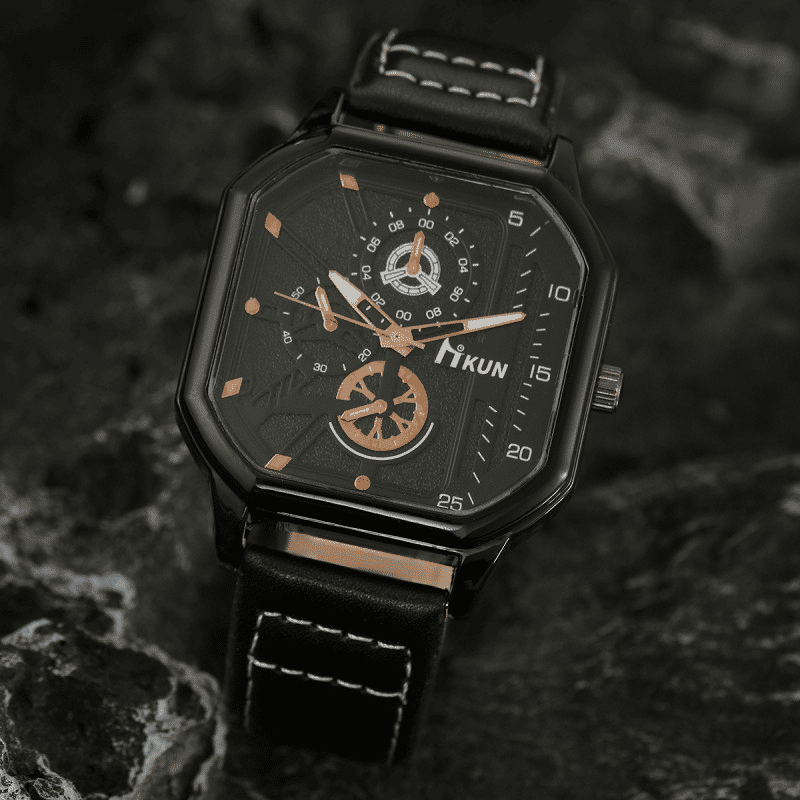 Men's 3-Piece Fashion Quartz Watch and Leather Bracelet Set