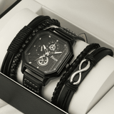 Men's 3-Piece Fashion Quartz Watch and Leather Bracelet Set