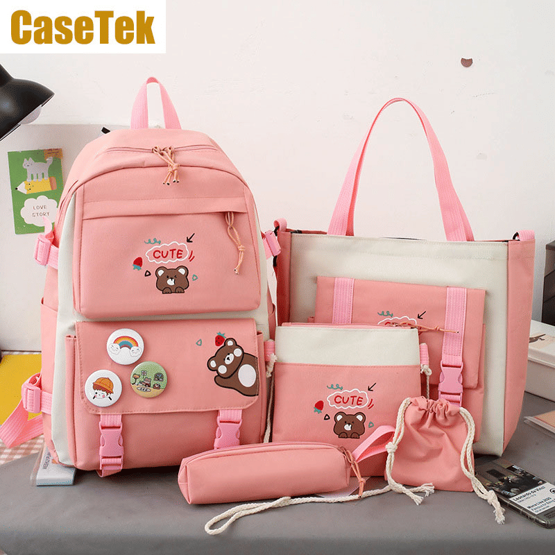 CaseTek 5-Piece Fashion Backpack Set: Durable School, Travel, Bookbags for Teens