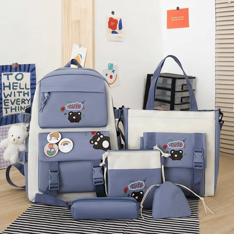 CaseTek 5-Piece Fashion Backpack Set: Durable School, Travel, Bookbags for Teens