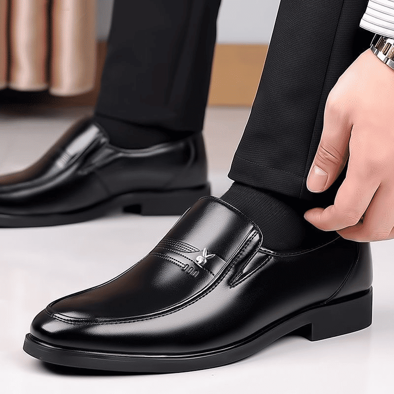 LifeCare Men's Black Slip-On Formal Oxfords – Artificial Leather Dress Shoes