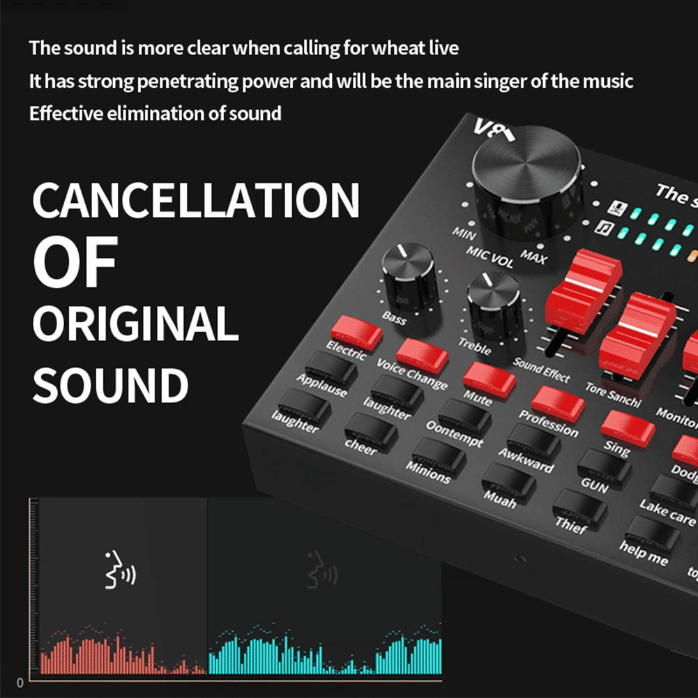 V8S DSP USB Rechargeable Sound Card for Live Broadcasts Music Recording External Stereo