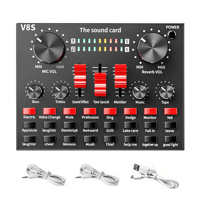 V8S DSP USB Rechargeable Sound Card for Live Broadcasts Music Recording External Stereo