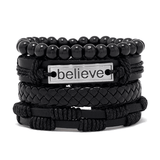 Men's 4-Piece Vintage Braided Leather Bracelet Set - Life Tree Rudder Charm Wood Beads