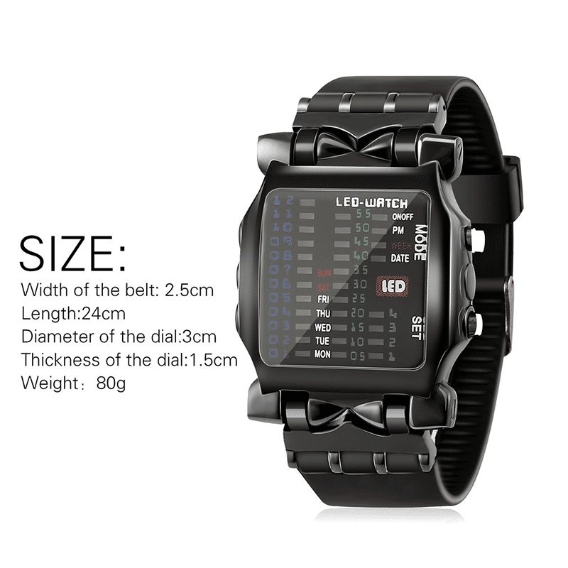 Unisex Binary LED Digital Sport Watch Square Luminous Rubber Band