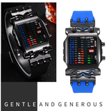 Unisex Binary LED Digital Sport Watch Square Luminous Rubber Band