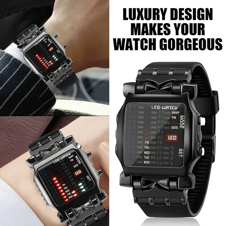 Unisex Binary LED Digital Sport Watch Square Luminous Rubber Band
