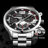 Luxury Men's Stainless Steel Quartz Watch with Luminous Calendar Display