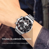 Luxury Men's Stainless Steel Quartz Watch with Luminous Calendar Display