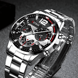 Luxury Men's Stainless Steel Quartz Watch with Luminous Calendar Display