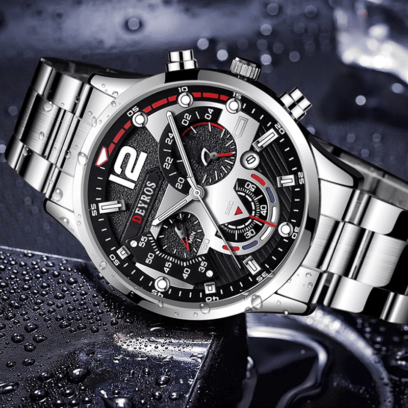 Luxury Men's Stainless Steel Quartz Watch with Luminous Calendar Display