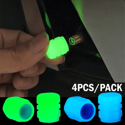 4pcs Luminous Tire Valve Caps Fluorescent Night Glowing Stem Covers