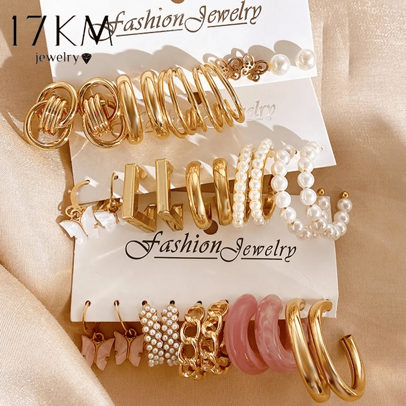 Elegant Vintage Pearl Gold Tone Dangle Earrings Set Fashion Jewelry