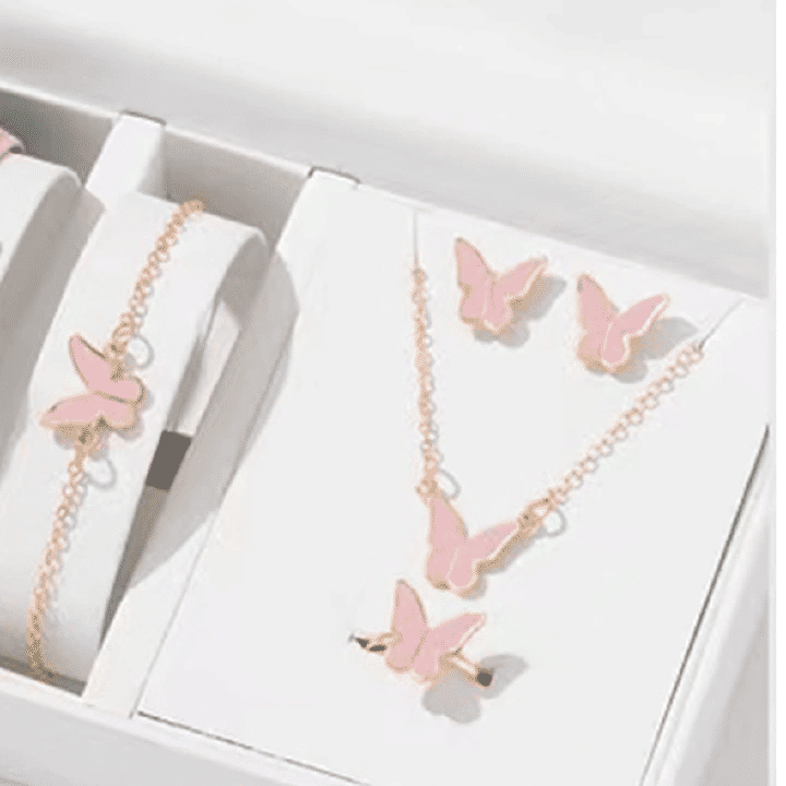 UPHUI 5-Piece Women's Butterfly Jewelry Set: Earrings, Necklace, Bracelet, Rings