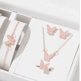 UPHUI 5-Piece Women's Butterfly Jewelry Set: Earrings, Necklace, Bracelet, Rings