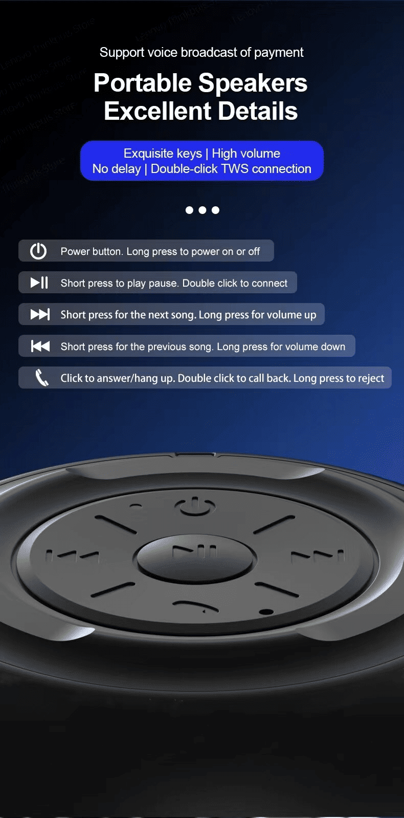 Lenovo Thinkplus K3 Pro Wireless Speaker: BT 5.0, HD Calls, Deep Bass, 1200mAh Battery Portable