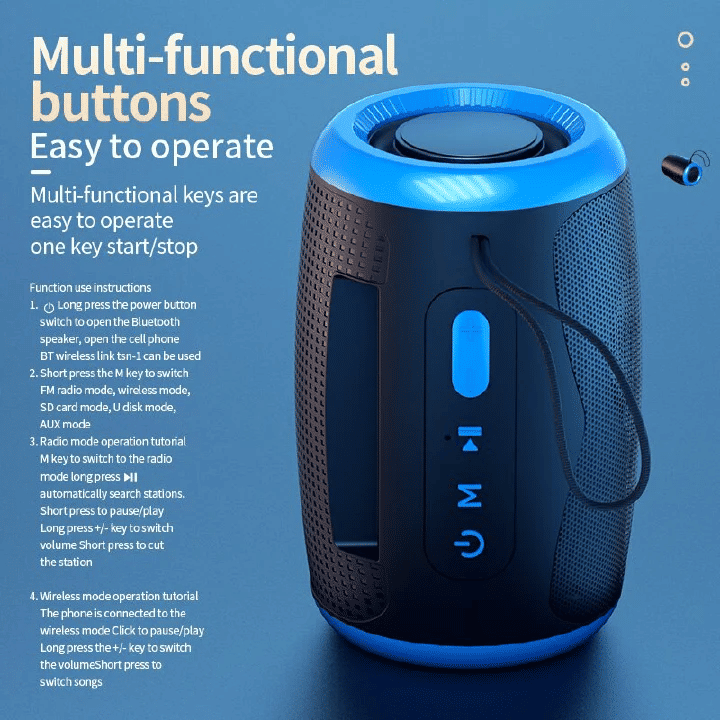 Portable TWS Bluetooth Speaker: Long-Life Battery, Powerful Stereo Sound, Compact Design