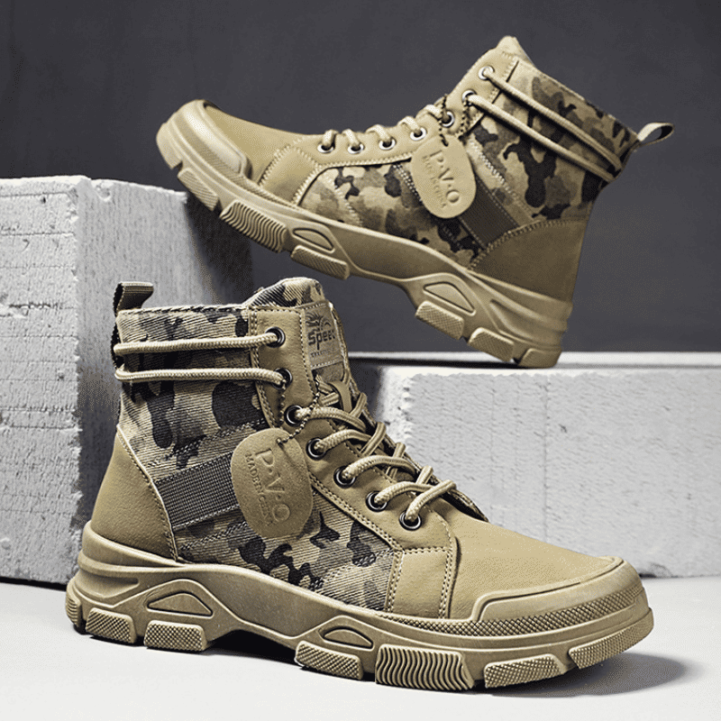 Men's Durable Camouflage High-Top Tactical Work Boots - Breathable Desert Sole
