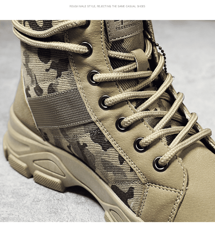 Men's Durable Camouflage High-Top Tactical Work Boots - Breathable Desert Sole