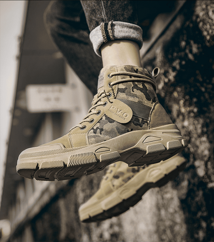 Men's Durable Camouflage High-Top Tactical Work Boots - Breathable Desert Sole