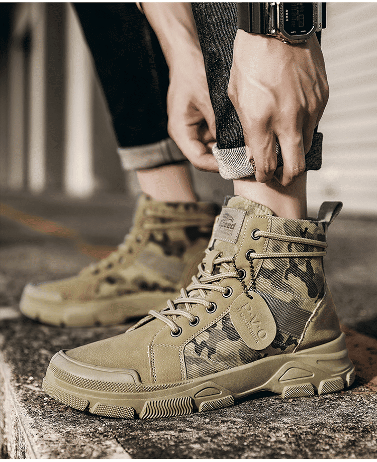 Men's Durable Camouflage High-Top Tactical Work Boots - Breathable Desert Sole