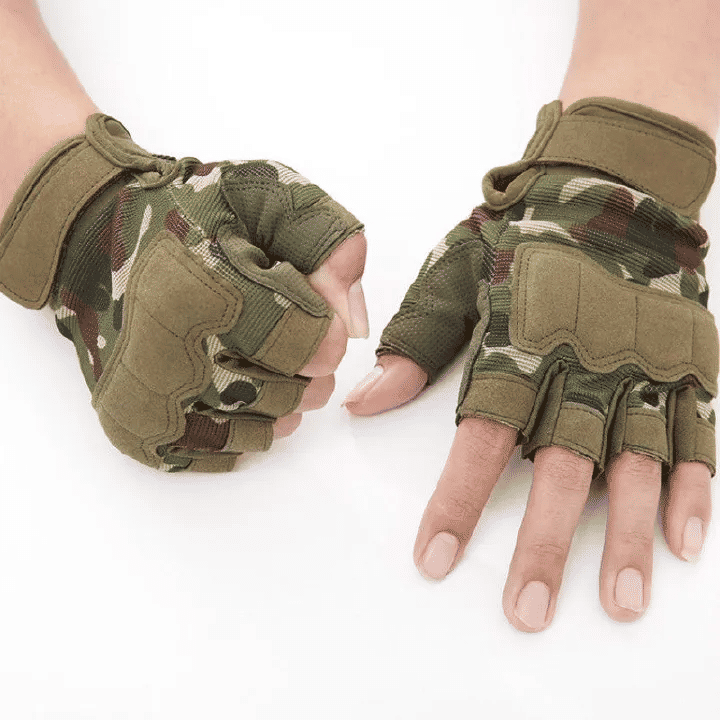 Men's Tactical Fingerless Gloves Canvas Non-Slip for Cycling Shooting