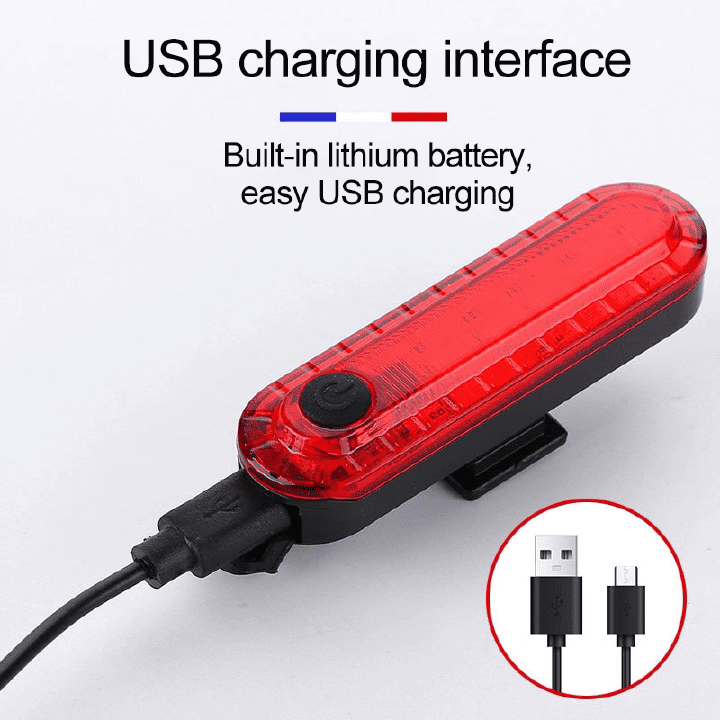 USB Rechargeable Bicycle Taillight Headlight Set High Brightness LED Waterproof Safety Warning Light Red