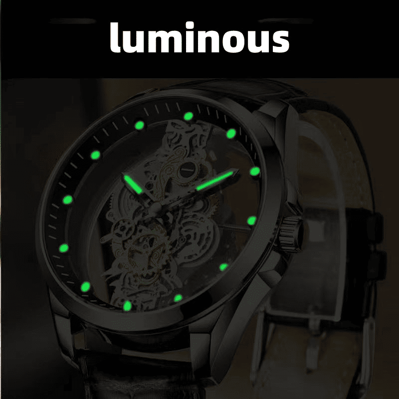 TIGERAO Luxury Mens Gold Hollow Transparent Quartz Sports Waterproof Watch